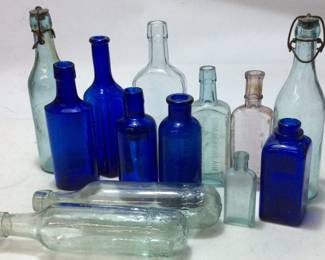 VTG. COBALT ASSORTED BOTTLES
