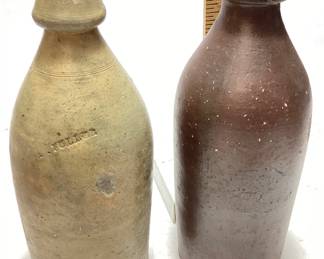 2 ANTIQUE STONEWARE BOTTLES, 1