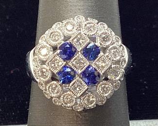 18KT GOLD SAPPHIRE & DIAMOND RING SIZE 7, .60ct TANZANITE AIGL APPRAISAL $6200