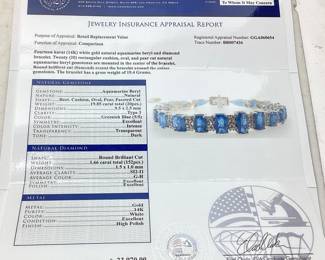 14KT WHITE GOLD AQUAMARINE & DIAMOND BRACELET 19.85ct AQUAMARINES, 1.66ct DIAMONDS, 19.4g GGA APPRAISAL $23,970,