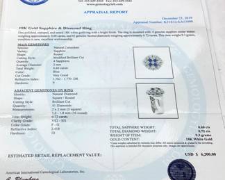 18KT GOLD SAPPHIRE & DIAMOND RING SIZE 7, .60ct TANZANITE AIGL APPRAISAL $6200