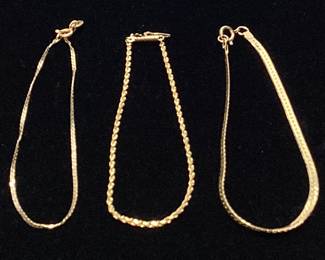 (3) 14KT YELLOW GOLD BRACELETS, 5.7 GRAMS,