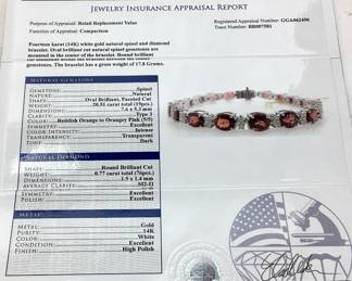 14KT WHITE GOLD SPINEL & DIAMOND BRACELET
20.51ct SPINEL .77ct DIAMONDS, 17.8g
GGA APPRAISAL $21,580,