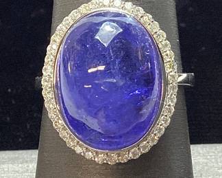 14KT WHITE GOLD TANZANITE & DIAMOND RING
12.09ct TANZANITE .36ct DIAMONDS, 5.2g, SIZE 7.75 IAS APPRAISAL $4,350,