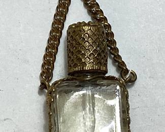 VTG. MINIATURE PETIT POINT NEEDLEWORK PERFUME BOTTLE PIN