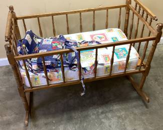 VTG. WOODEN DOLL CRADLE