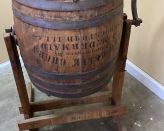 ANTIQUE THE BELLE CHURN OAK BARREL BUTTER CHURN