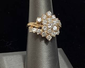 14kt GOLD & DIAMOND CLUSTER RING 2.06ct DIAMONDS, 5.5g, SIZE 7, AIJ APPRAISAL $5000,