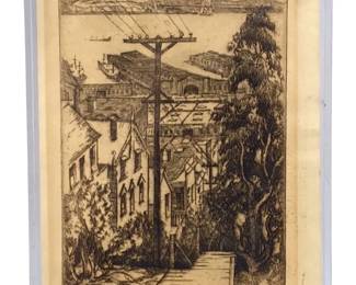 Mid Century H. Roudebush Telegraph Hill Etching

