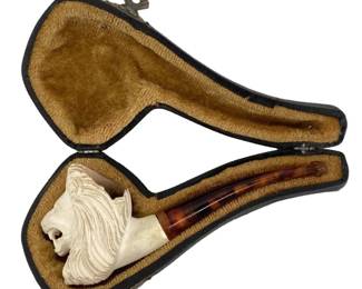 Hand Carved Payock Import Meerschaum Lion Pipe
