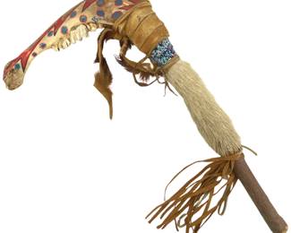 Signed Native American Beaded Jawbone Tomahawk
