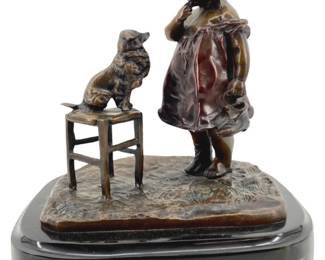 Juan Clara Bronze “Little Girl and Dog" Sculpture
