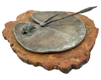Rustic Bronze & Petrified Wood Lilypad Clock Decor
