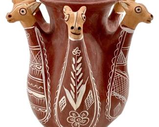 Hand Sculpted Terracotta Folk Art Llama Pottery

