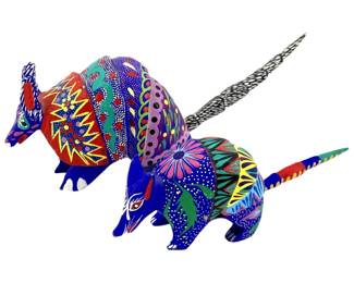 2 Signed Pepe Santiago Oaxacan Folk Art Armadillos

