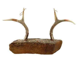 Signed Two Feathers ‘89 Antler & Stone Knife Stand
