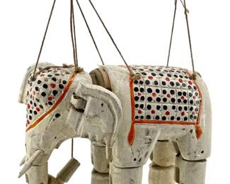 Vintage Wooden White Elephant Marionette Puppet
