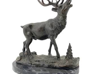 Vintage Bronze Elk Sculpture on Marble Base

