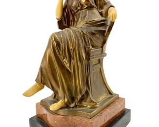 Old Bronzed Metal/ Celluloid Thinking Woman Figure
