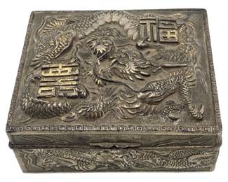 Vintage Metal Japanese Dragon Jewelry Box

