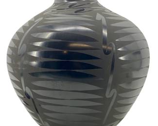 Signed Tomas Ozuna Black Pottery Vase

