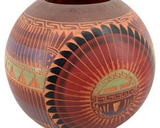 Signed Lorema Watchman Painted Clay Pottery
