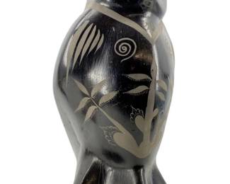 Black Ceramic Native American Owl Sculpture
