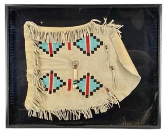 Framed Native American Beaded Genuine Cowhide
