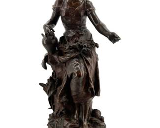 Large Signed Hippolyte Moreau Harvest Lady Bronze