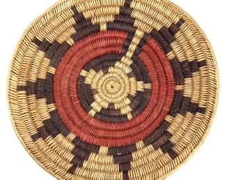 Native American Hand Woven Red & Brown Basket
