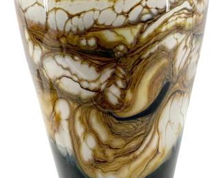 Signed Black Marbled Art Glass Vase
