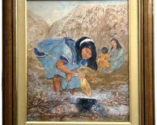 Signed Jacobi Native American Acrylic on Canvas
