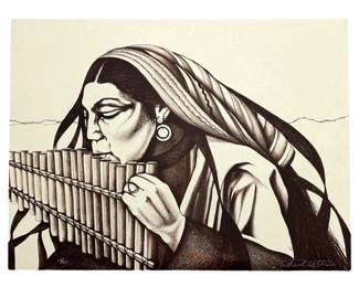 Signed Charles Collins Portrait Lithograph
