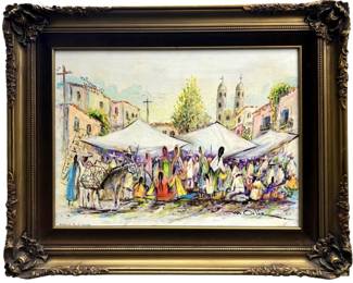 Signed Ortiz “Domino En El Mercado" Acrylic
