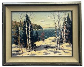 Signed F.J. Cowlin Winter Oil on Panel
