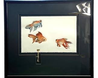 Signed Caser “Three Goldfish" Lithograph
