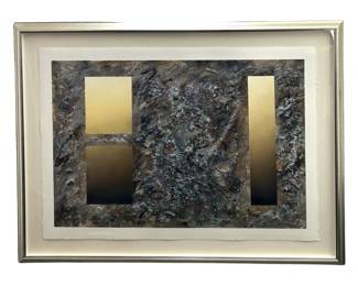 Signed Dennis Acrylic & Woodchip Abstract Art
