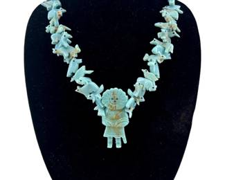 Native American Faux Turquoise Fetish Necklace
