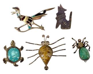 5pc Vintage Sterling & Turquoise Pin Collection
