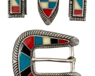 4pc. Vintage Mosaic Belt Buckle & Accessories
