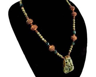Jade Beaded Necklace and Pendant
