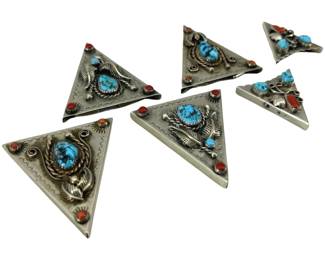 6pc. Signed W.J. Silver & Turquoise Bolo Ties
