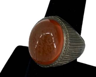 Asian Sterling Silver Carved Carnelian Ring
