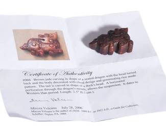 13. Western Han Jade Dragon wCertificate of Authenticity