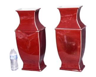 21. Pair Oxblood Porcelain vases Very Heavy 21.5 tall