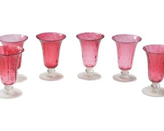 26. Six 6 Vintage Pink Glass Goblets