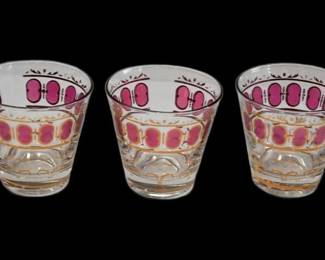 39. Three 3 Vintage Cranberry and Gold Culver Rocks Glasses