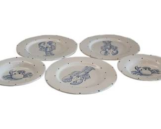 51. Set 5 Blue and White Seafood Plates