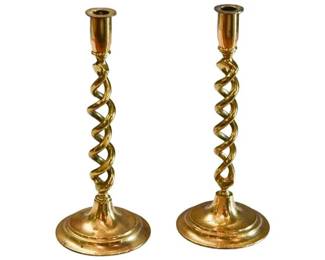 77. Pair Vintage Twisted Brass Candlestick