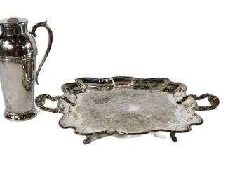 102. Georgian Style Silver Plate Martini Shaker and Serving Tray